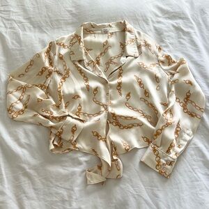 Aritzia Wilfred Tie-Front Chain Print Silk Blouse